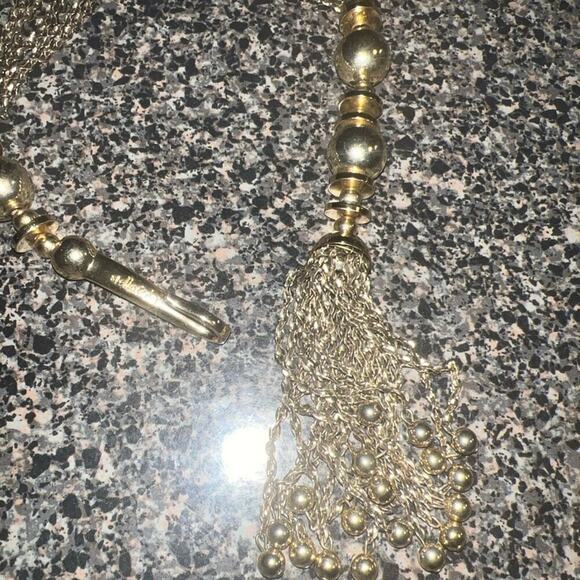 STELLA & DOT "Bianca" Lariat Gold & Bronze Tone Tassel Necklace 32" Front Hook - Picture 8 of 12